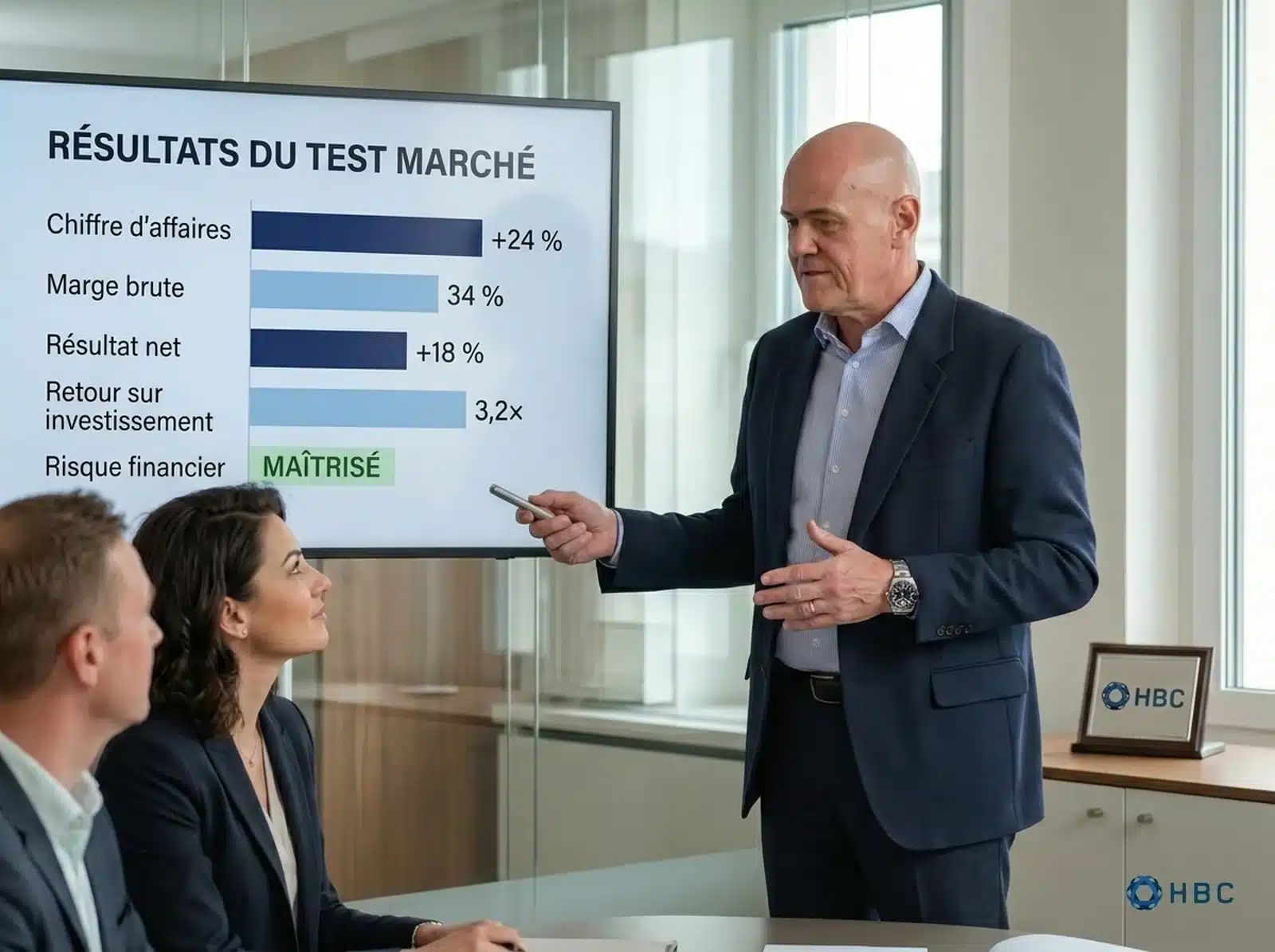 Présentation des résultats d'un test de marché chez HBC Group : progression du chiffre d'affaires et retour sur investissement