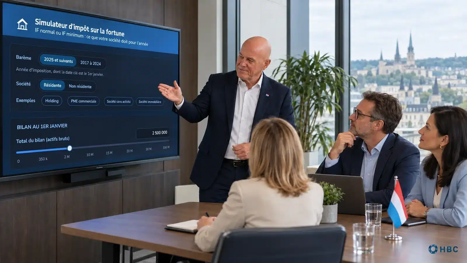 Présentation en réunion du barème 2025 de l'impôt sur la fortune minimum au Luxembourg