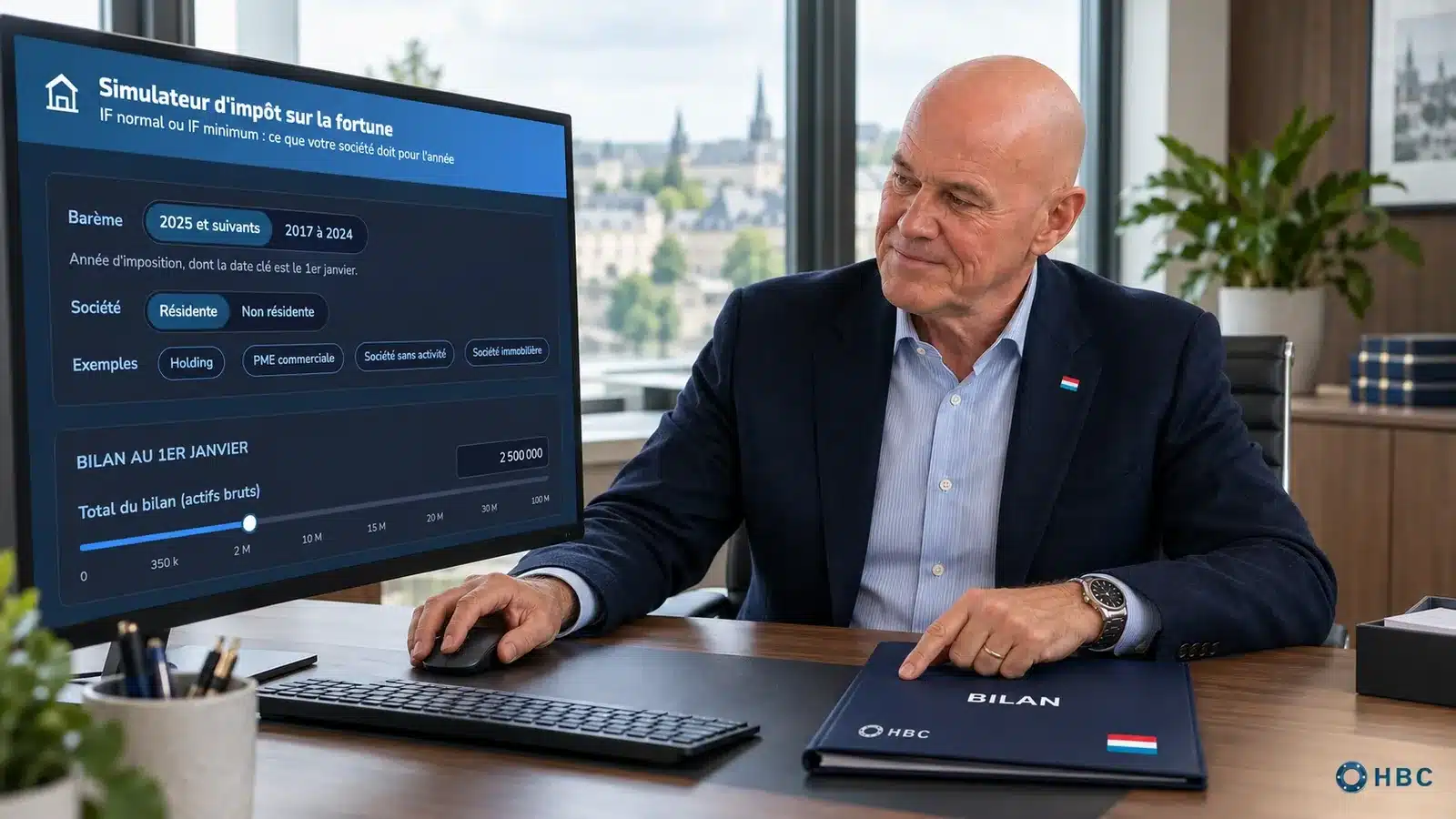 Le total du bilan saisi dans le simulateur détermine le palier de l'impôt sur la fortune minimum